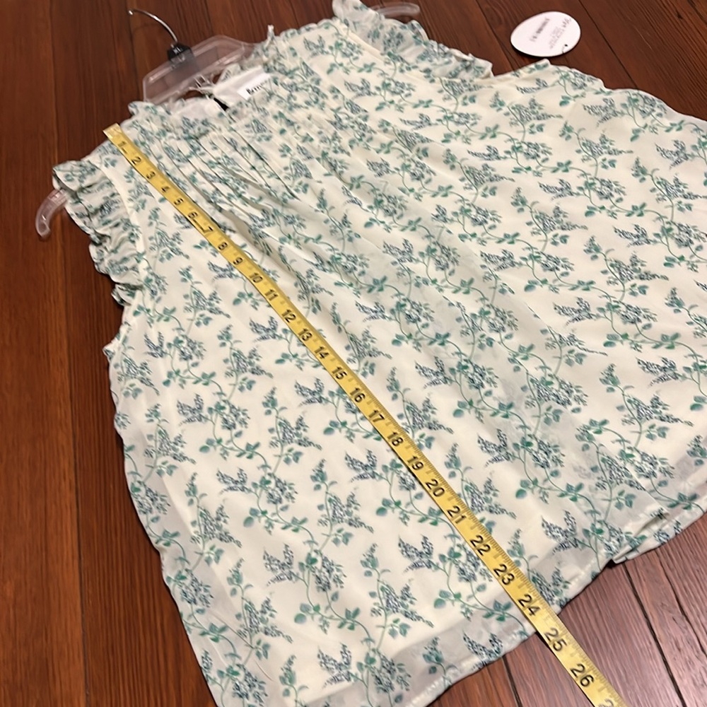 Floral Ruffle Women's Top - Green and Cream - Picture 10 of 15